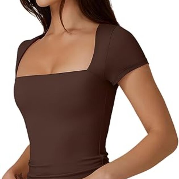 5PCS/$25 Womens Square Neck Top Summer Casual Fitted Basic Tshirt - Picture 10 of 16